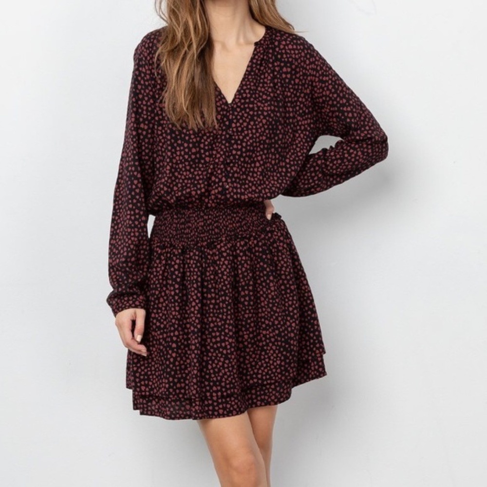 Rails Black + Red Heart Jasmine Enamoured Smocked Waist Dress XS